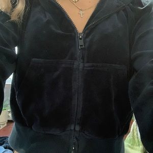 Brandy Melville/John Galt OS Cropped Blue Velour Zip-Up